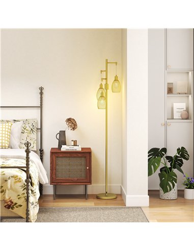 HOMCOM 170cm Industrial 3-Light Floor Lamp, Dimmable Standing Lamp with Steel Lampshades for Living Room, Bedroom, Dinging Room,
