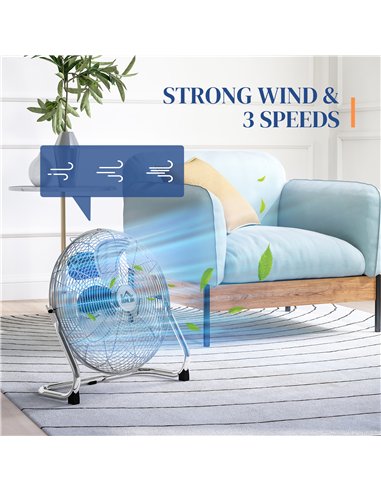 HOMCOM Metal Desk Fan with 3 Speeds & 120° Adjustable Tilt - Silver