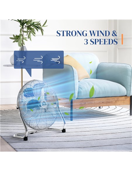 HOMCOM Metal Desk Fan with 3 Speeds & 120° Adjustable Tilt - Silver - pic 152966 | FastDaddyshop