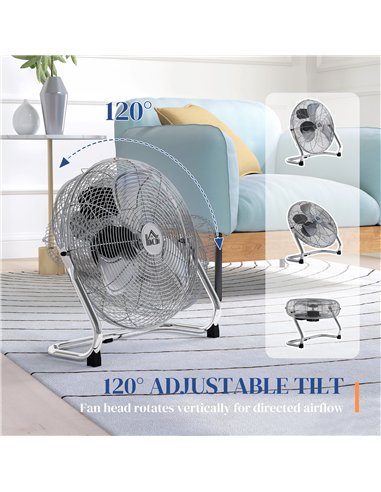 HOMCOM Metal Desk Fan with 3 Speeds & 120° Adjustable Tilt - Silver