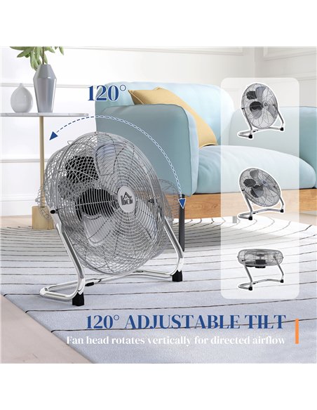 HOMCOM Metal Desk Fan with 3 Speeds & 120° Adjustable Tilt - Silver - pic 152967 | FastDaddyshop