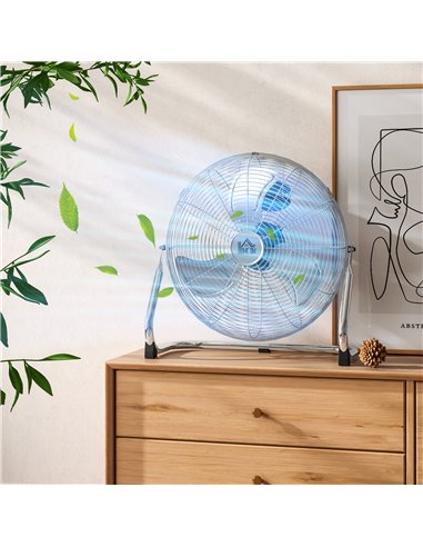 HOMCOM Metal Desk Fan with 3 Speeds & 120° Adjustable Tilt - Silver