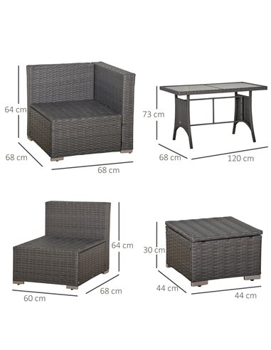 Outsunny 9-Seater 10 Pcs Rattan Garden Rattan Furniture Set, Grey with Dusty Blue Cushion
