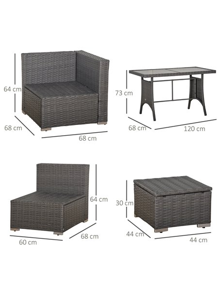 Outsunny 9-Seater 10 Pcs Rattan Garden Rattan Furniture Set, Grey with Dusty Blue Cushion - pic 15298 | FastDaddyshop