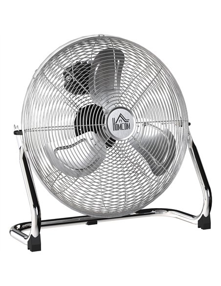 HOMCOM Metal Floor Fan with 3 Speeds & 120° Adjustable Tilt - Silver Tone - pic 153007 | FastDaddyshop