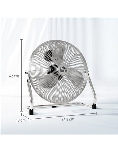 HOMCOM Metal Floor Fan with 3 Speeds & 120° Adjustable Tilt - Silver Tone