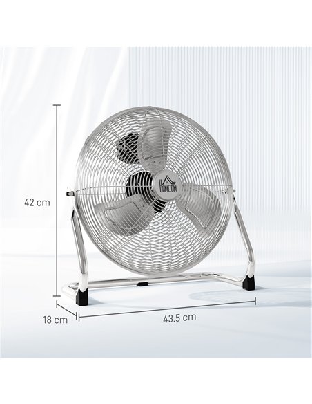 HOMCOM Metal Floor Fan with 3 Speeds & 120° Adjustable Tilt - Silver Tone - pic 153009 | FastDaddyshop