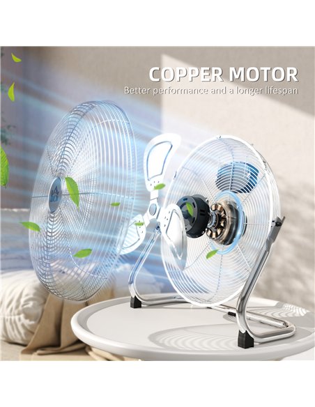 HOMCOM Metal Floor Fan with 3 Speeds & 120° Adjustable Tilt - Silver Tone - pic 153010 | FastDaddyshop