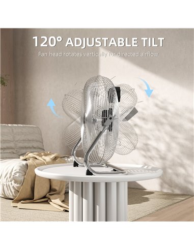 HOMCOM Metal Floor Fan with 3 Speeds & 120° Adjustable Tilt - Silver Tone