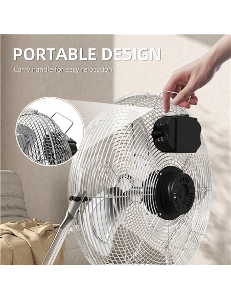 HOMCOM Metal Floor Fan with 3 Speeds & 120° Adjustable Tilt - Silver Tone - pic 153013 | FastDaddyshop