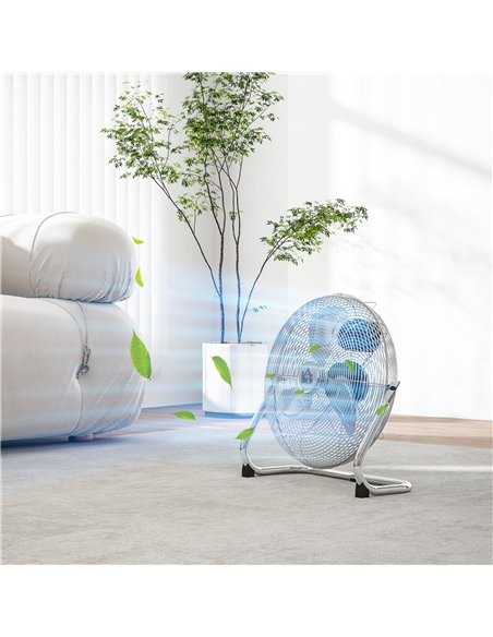 HOMCOM Metal Floor Fan with 3 Speeds & 120° Adjustable Tilt - Silver Tone - pic 153014 | FastDaddyshop