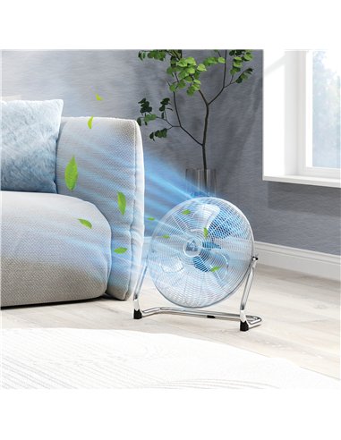 HOMCOM Metal Floor Fan with 3 Speeds & 120° Adjustable Tilt - Silver Tone