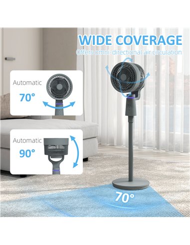 HOMCOM Pedestal Air Circulation Fan with Oscillating, Light Off, Grey