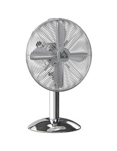 HOMCOM Three-Speed Oscillating Desk Fan - Silver-Tone