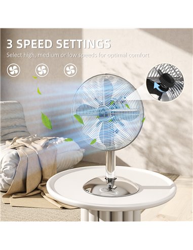 HOMCOM Three-Speed Oscillating Desk Fan - Silver-Tone