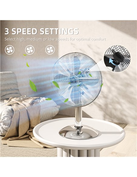 HOMCOM Three-Speed Oscillating Desk Fan - Silver-Tone - pic 153028 | FastDaddyshop