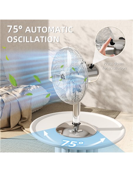 HOMCOM Three-Speed Oscillating Desk Fan - Silver-Tone - pic 153029 | FastDaddyshop