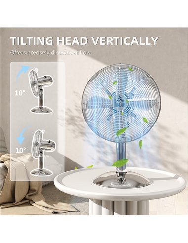 HOMCOM Three-Speed Oscillating Desk Fan - Silver-Tone