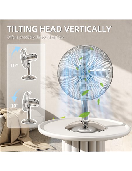 HOMCOM Three-Speed Oscillating Desk Fan - Silver-Tone - pic 153030 | FastDaddyshop
