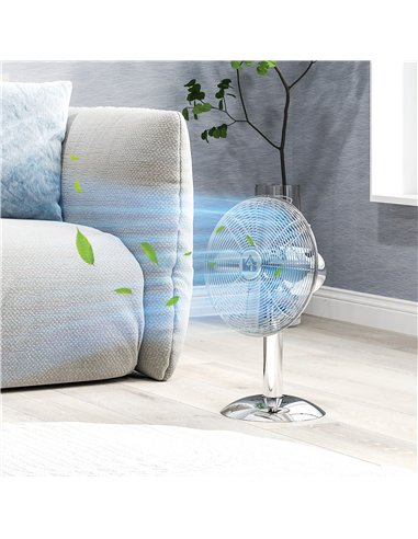 HOMCOM Three-Speed Oscillating Desk Fan - Silver-Tone