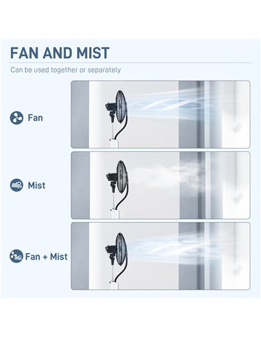 HOMCOM Pedestal Fan with Water Mist Spray, Spray Misting Fan with 75° Oscillation, Tilt Head, 3 Speeds, 3 Modes, 3 Mist, 3L Wate