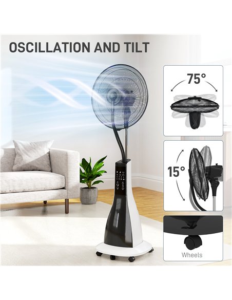 HOMCOM Pedestal Fan with Water Mist Spray, Spray Misting Fan with 75° Oscillation, Tilt Head, 3 Speeds, 3 Modes, 3 Mist, 3L Wate - pic 153039 | FastDaddyshop