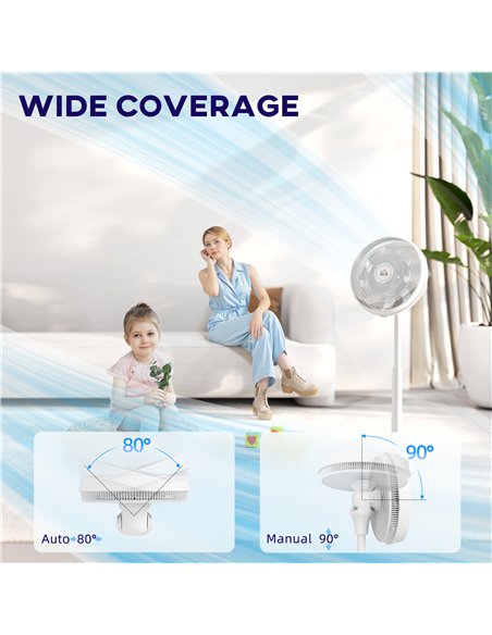 HOMCOM Pedestal Fan with Oscillating, Tilt, Adjustable Height, White - pic 153048 | FastDaddyshop