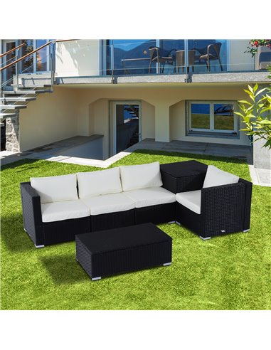 Outsunny 4-Seater Rattan Garden Corner Sofa Furniture Set with Cushion, Black