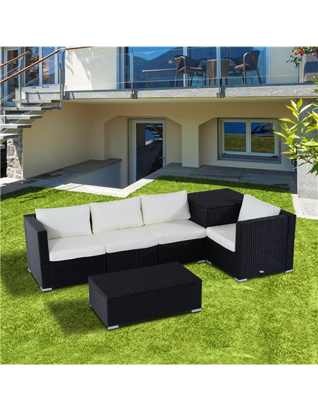 Outsunny 4-Seater Rattan Garden Corner Sofa Furniture Set with Cushion, Black - pic 15305 | FastDaddyshop