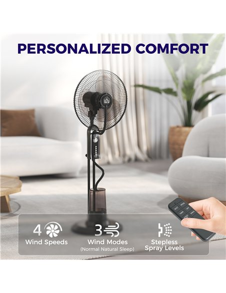 HOMCOM Pedestal Fan with Water Mist Spray, Spray Misting Fan with 70° Oscillation, Tilt Head, 4 Speeds, 3 Modes, Adjustable Mist - pic 153056 | FastDaddyshop