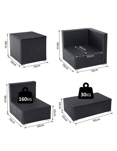 Outsunny 4-Seater Rattan Garden Corner Sofa Furniture Set with Cushion, Black
