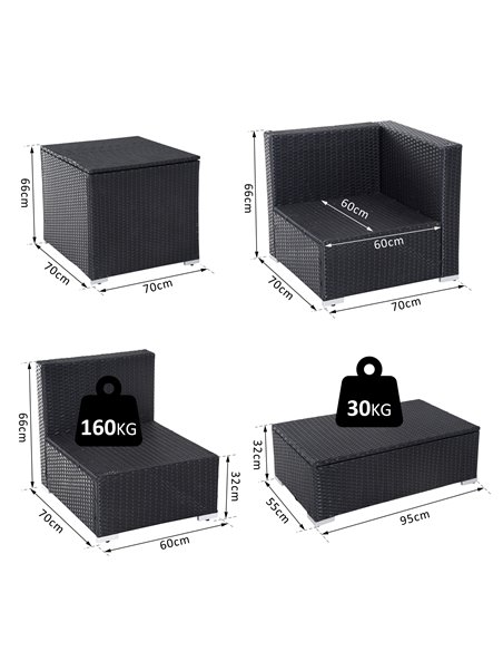 Outsunny 4-Seater Rattan Garden Corner Sofa Furniture Set with Cushion, Black - pic 15306 | FastDaddyshop