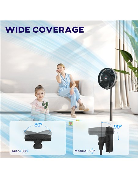 HOMCOM Pedestal Fan with Oscillating, Tilt, Adjustable Height, Black - pic 153066 | FastDaddyshop