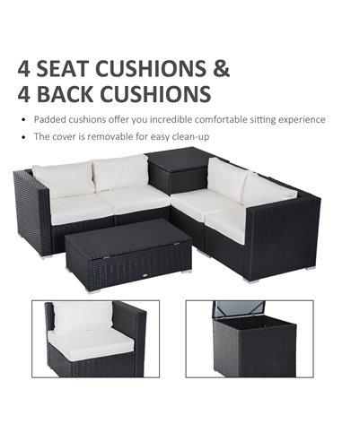 Outsunny 4-Seater Rattan Garden Corner Sofa Set Wicker 4 Seater Garden Weave Furniture w/ Cushion Black