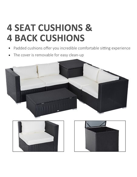 Outsunny 4-Seater Rattan Garden Corner Sofa Set Wicker 4 Seater Garden Weave Furniture w/ Cushion Black - pic 15307 | FastDaddyshop