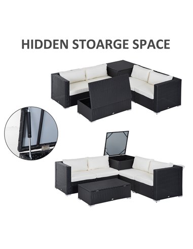 Outsunny 4-Seater Rattan Garden Corner Sofa Set Wicker 4 Seater Garden Weave Furniture w/ Cushion Black