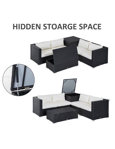 Outsunny 4-Seater Rattan Garden Corner Sofa Set Wicker 4 Seater Garden Weave Furniture w/ Cushion Black - pic 15308 | FastDaddyshop