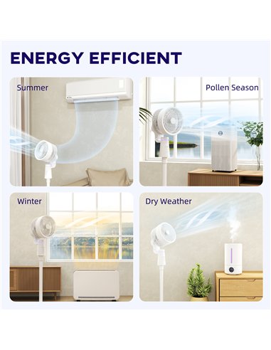 HOMCOM Pedestal Air Circulation Fan with Oscillating, Light Off, White