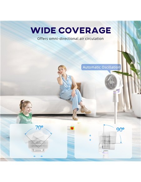 HOMCOM Pedestal Air Circulation Fan with Oscillating, Light Off, White - pic 153083 | FastDaddyshop