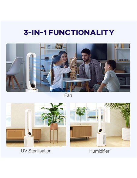 HOMCOM Multi-Mode Bladeless Tower Fan and Humidifier - White - pic 153091 | FastDaddyshop