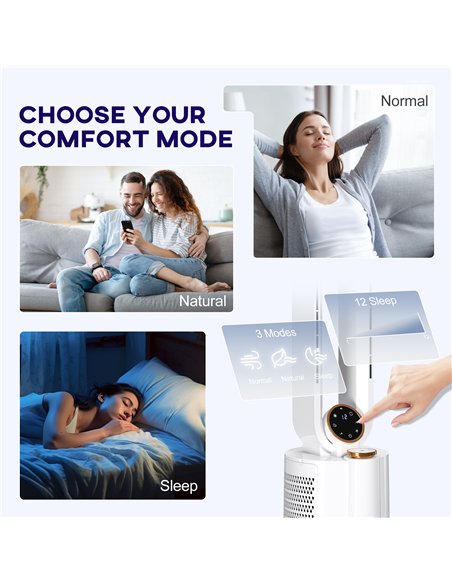 HOMCOM Multi-Mode Bladeless Tower Fan and Humidifier - White - pic 153092 | FastDaddyshop