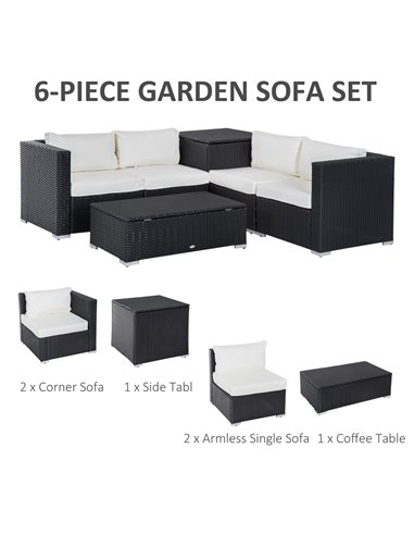 Outsunny 4-Seater Rattan Garden Corner Sofa Set Wicker 4 Seater Garden Weave Furniture w/ Cushion Black