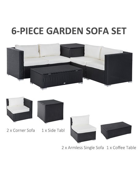 Outsunny 4-Seater Rattan Garden Corner Sofa Set Wicker 4 Seater Garden Weave Furniture w/ Cushion Black - pic 15310 | FastDaddyshop