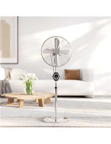 HOMCOM 18" Metal Pedestal Fan with Oscillating, Adjustable Height - Silver Tone