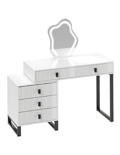 HOMCOM LED Lighted Dressing Table with Leaf Shape Mirror, Modern Vanity Desk with 5 Drawers, Makeup Desk with Fluted Panels, Whi