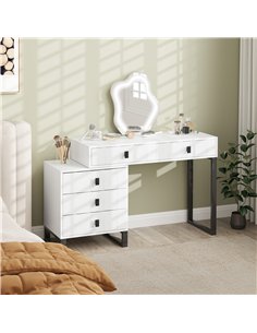 HOMCOM LED Lighted Dressing Table with Leaf Shape Mirror, Modern Vanity Desk with 5 Drawers, Makeup Desk with Fluted Panels, Whi 2