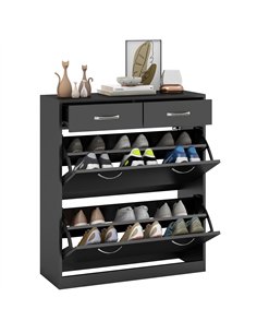 HOMCOM Narrow Shoe Storage with 2 Flip Drawers and Adjustable Shelves Shoe Cabinet Organizer for 12 Pairs of Shoes, Black