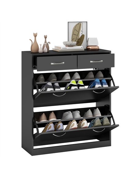 HOMCOM Narrow Shoe Storage with 2 Flip Drawers and Adjustable Shelves Shoe Cabinet Organizer for 12 Pairs of Shoes, Black - pic 153124 | FastDaddyshop