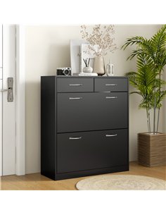 HOMCOM Narrow Shoe Storage with 2 Flip Drawers and Adjustable Shelves Shoe Cabinet Organizer for 12 Pairs of Shoes, Black 2