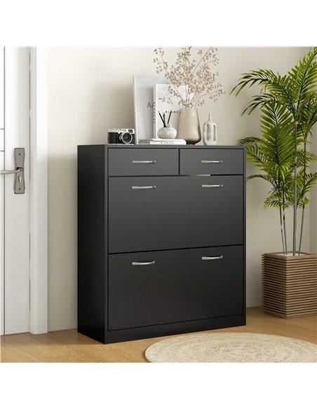 HOMCOM Narrow Shoe Storage with 2 Flip Drawers and Adjustable Shelves Shoe Cabinet Organizer for 12 Pairs of Shoes, Black - pic 153125 | FastDaddyshop